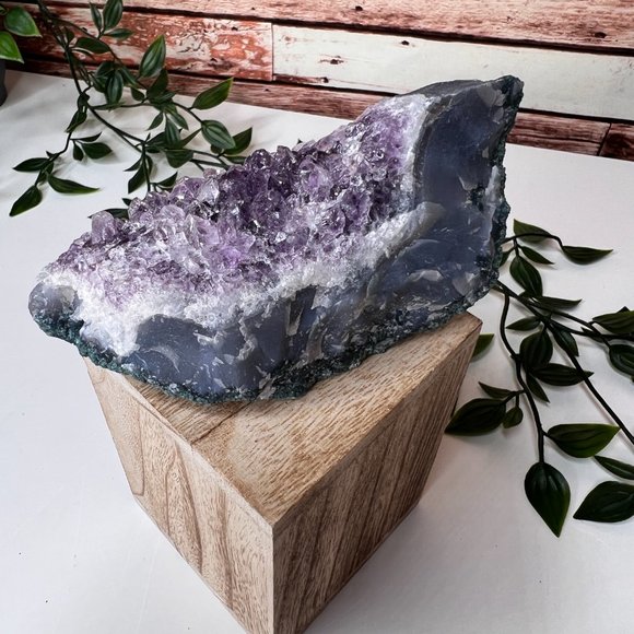 Unique Crescent Amethyst Geode Cluster Freeform, Crystal Decor Cluster - Picture 2 of 12
